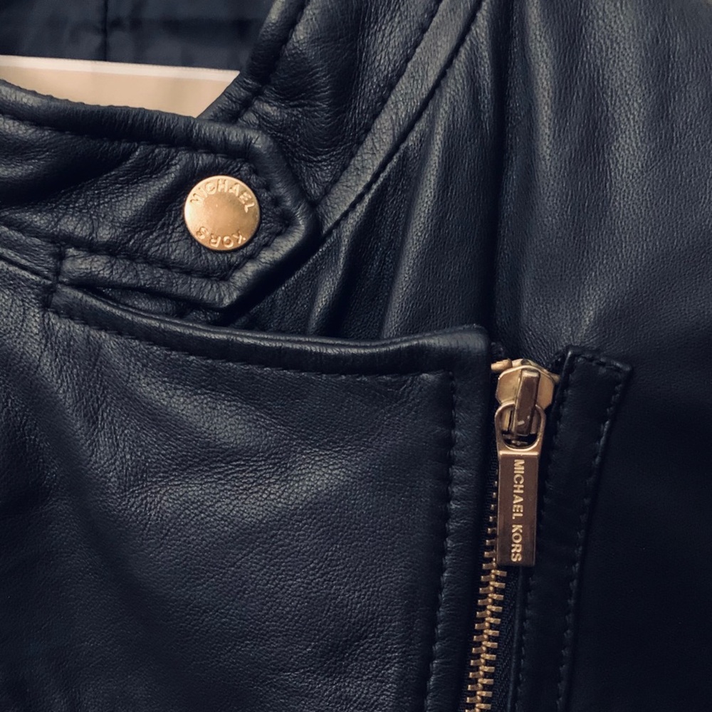 Micheal Kors Cropped Leather Moto Jacket Black S - Picture 2 of 13